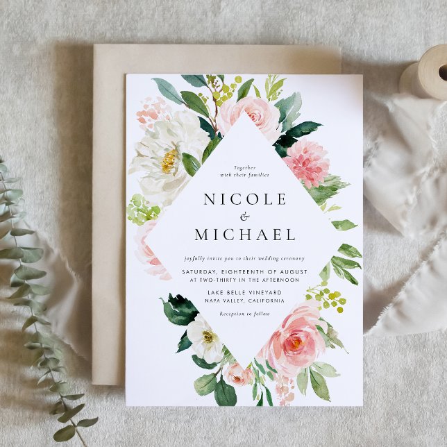 Romantic Watercolor Garden Flowers Bröllop Inbjudningar (Romantic Watercolor Garden Flowers Wedding Invitation)