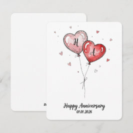 Romantic Watercolor Heart Custom Anniversary Julkort