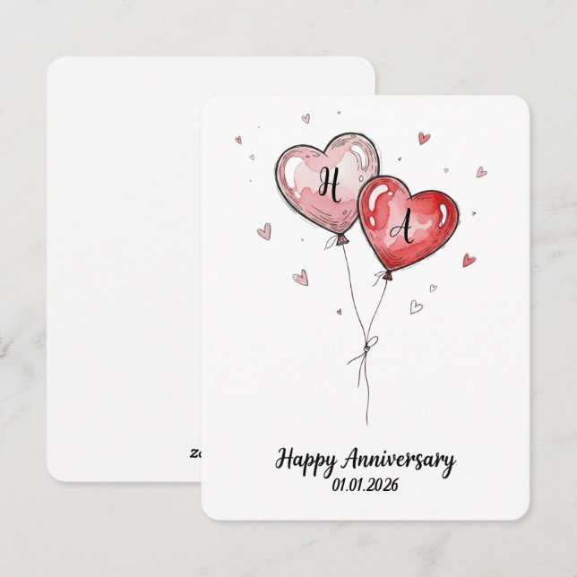 Romantic Watercolor Heart Custom Anniversary Julkort (Fram/baksida)