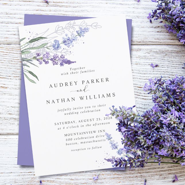 Romantic Watercolor Lavender Blommigt Bröllop Inbjudningar (Skapare uppladdad)