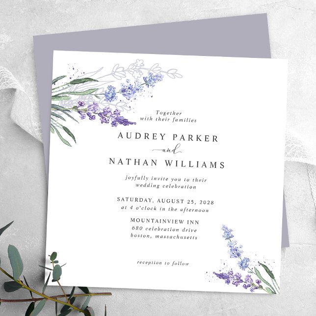 Romantic Watercolor Lavender Blommigt Bröllop Inbjudningar (Skapare uppladdad)