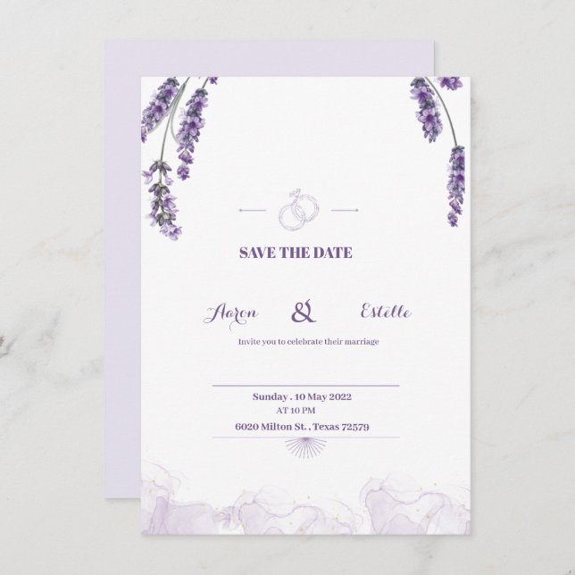 Romantic Watercolor Lavender Blommigt Bröllop Invi Inbjudningar (Fram/baksida)