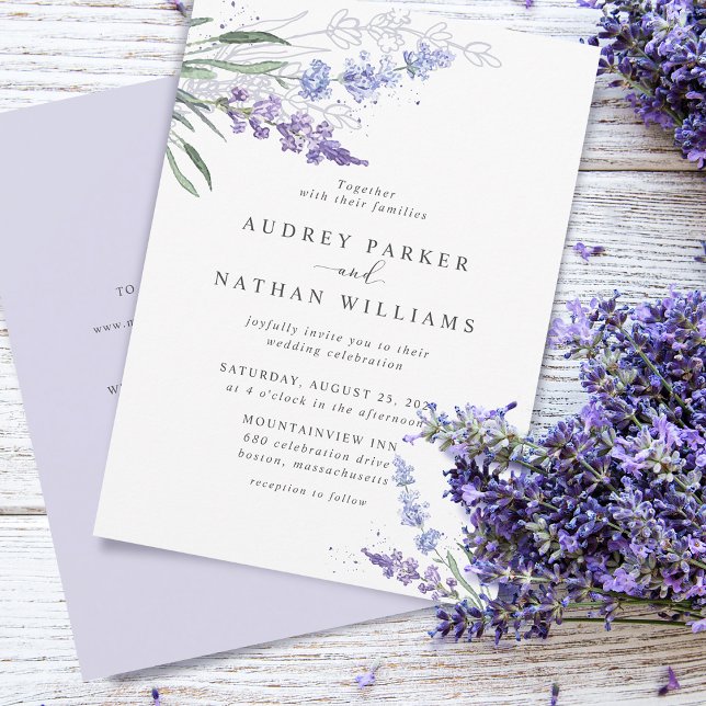 Romantic Watercolor Lavender w/Details Bröllop Inbjudningar (Skapare uppladdad)