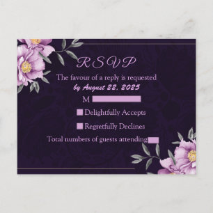 Romantic Watercolor Lila Peony Bröllop OSA Vykort