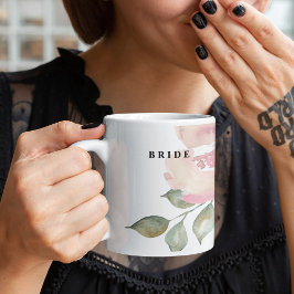 Romantic Watercolor Navy Blommigt Bröllop Bride Kaffemugg