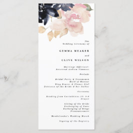 Romantic Watercolor Navy Blommigt Bröllop Ceremony Program