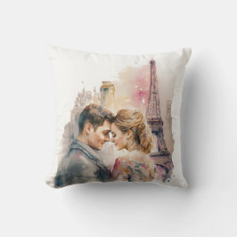 Romantic Watercolor Par i Paris Kudde