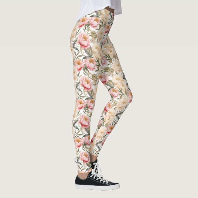 Romantic Watercolor Peony Blommigt Leggings (Höger)