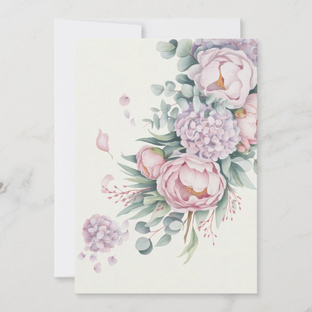 Romantic Watercolor Peony Hydrangea Bröllop Inbjudningar (Framsida)