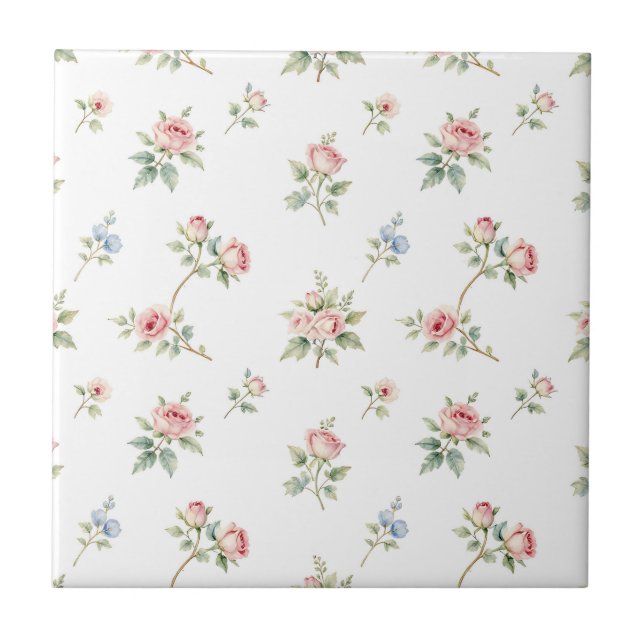 Romantic Watercolor Pink Roses Pattern Kakelplatta (Framsidan)