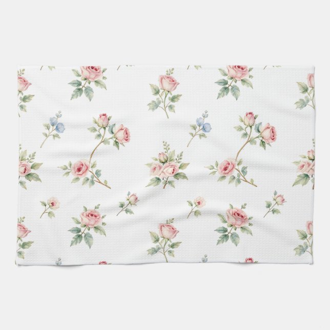 Romantic Watercolor Pink Roses Pattern Kökshandduk (Horisontell)