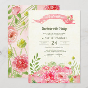 Romantic Watercolor Ro Bachelorette Inbjudningar