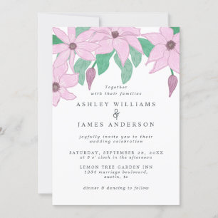 Romantic Watercolor Rosa Clematis Blommigt Design Inbjudningar