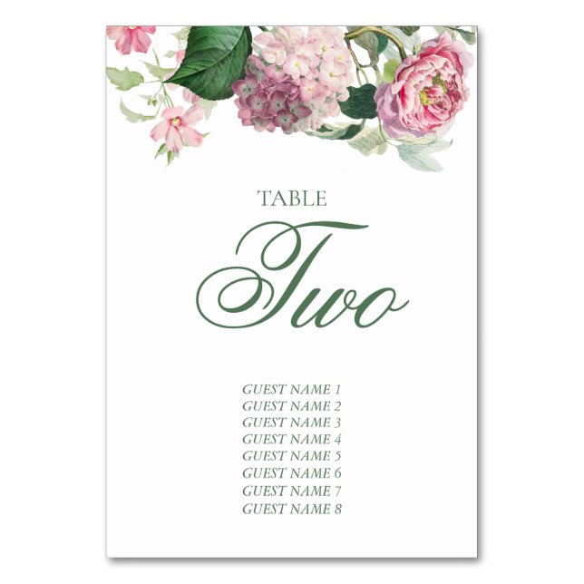 Romantic Watercolor Rosa Flowers Garden Wedding Bordsnummer (Framsidan)
