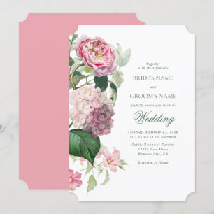Romantic Watercolor Rosa Flowers Garden Wedding Inbjudningar