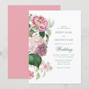 Romantic Watercolor Rosa Flowers Garden Wedding Inbjudningar