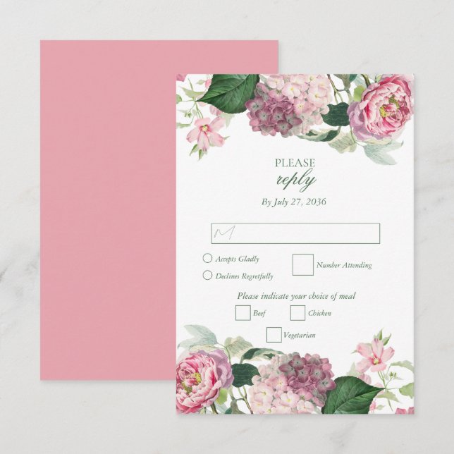 Romantic Watercolor Rosa Flowers Garden Wedding OSA Kort (Fram/baksida)