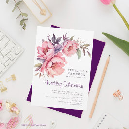 Romantic Watercolor Rosa Peony Elegant Blommigt Inbjudningar