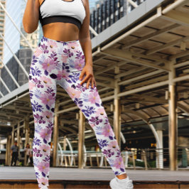 Romantic Watercolor Rosa ros Blommigt Boho Leggings