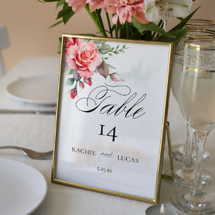 Romantic Watercolor Rosa ros Bordsnummer