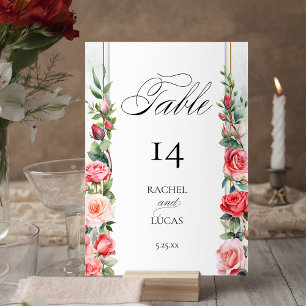 Romantic Watercolor Rosa ros Bordsnummer