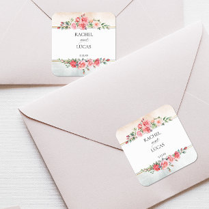 Romantic Watercolor Rosa ros Fyrkantigt Klistermärke