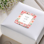 Romantic Watercolor Rosa ros Fyrkantigt Klistermärke<br><div class="desc">Den här vackra designen har en sjudande bakgrund i rosa ros,  en mittenetikett med guld övertoning gräns och redigerbar text i fält.</div>