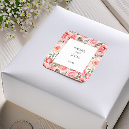 Romantic Watercolor Rosa ros Fyrkantigt Klistermärke