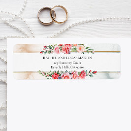 Romantic Watercolor Rosa ros Returadress Etikett