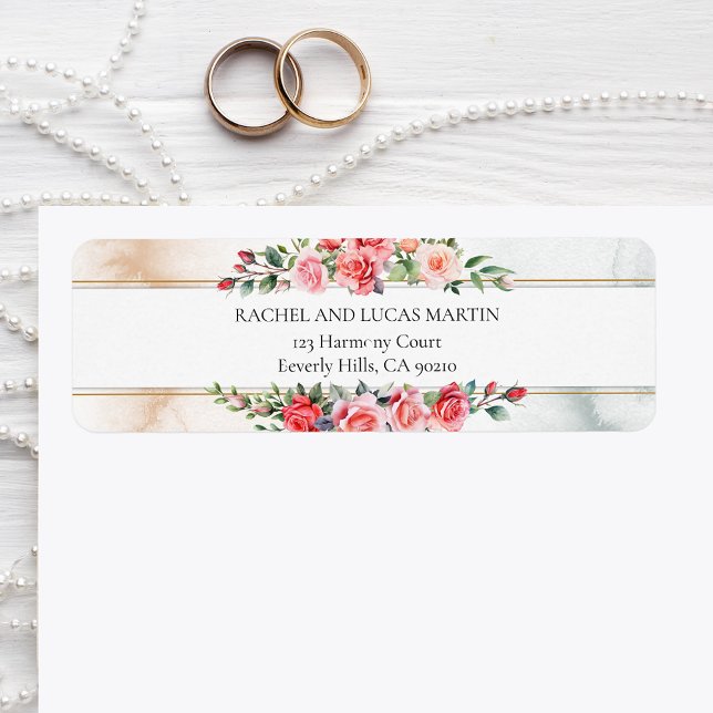 Romantic Watercolor Rosa ros Returadress Etikett (Skapare uppladdad)