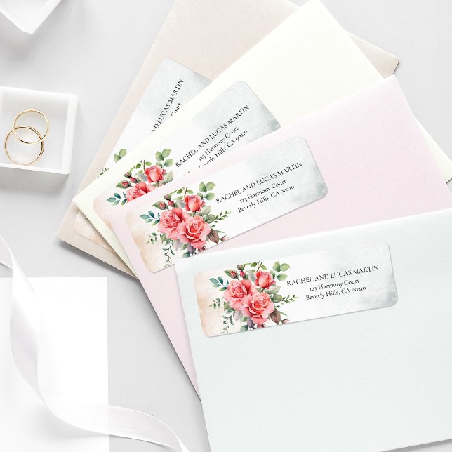 Romantic Watercolor Rosa ros Returadress Etikett (Skapare uppladdad)