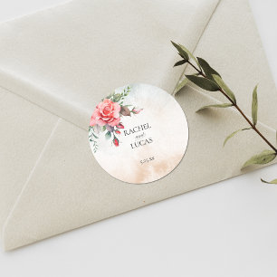 Romantic Watercolor Rosa ros Runt Klistermärke