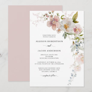 Romantic Watercolor Rosa Wildblomme Blommigt Bröll Inbjudningar