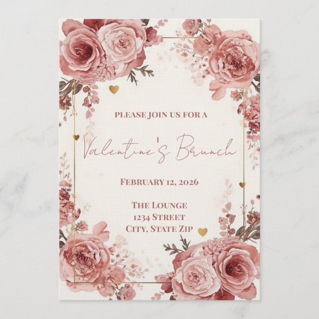 Romantic Watercolor Valentine’s Brunch Invitation Inbjudningar (Framsida)