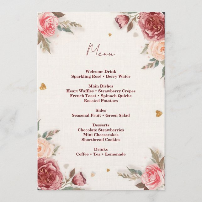 Romantic Watercolor Valentine’s Brunch Menu Inbjudningar (Framsida)