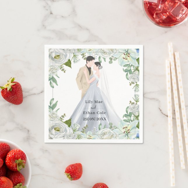 Romantic Watercolor Wedding Pappersservett (Insitu)