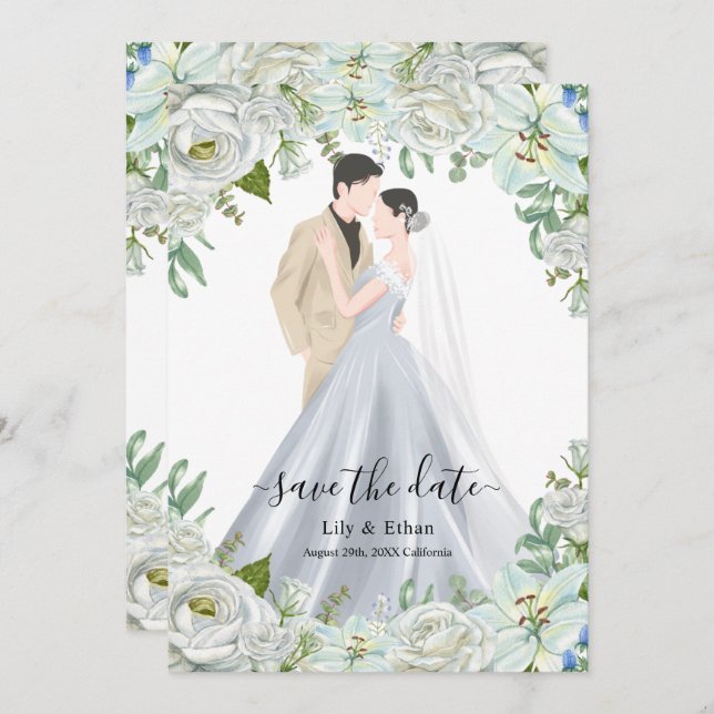 Romantic Watercolor Wedding Spara Datumet (Fram/baksida)