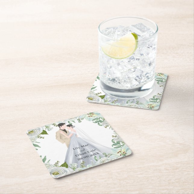 Romantic Watercolor Wedding Underlägg Papper Kvadrat (Insitu)