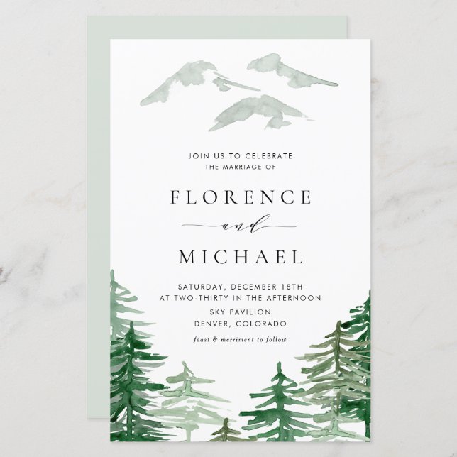 Romantic Watercolor Woodland Bröllop (Fram/baksida)