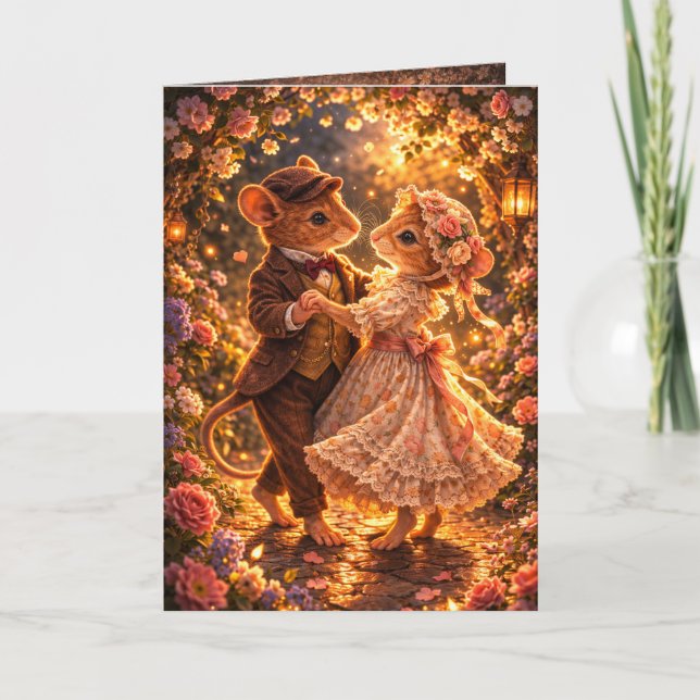 Romantic Wedding Mouse Couple Love Greeting Card Kort (Framsida)