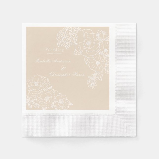 Romantic Wedding Peonies Ivory Paper Napkin Pappersservett (Framsidan)