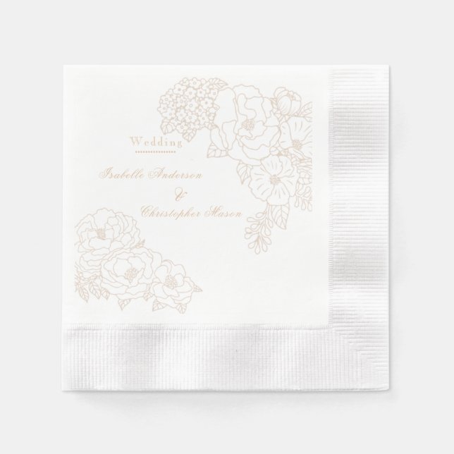 Romantic Wedding Peonies Ivory White Paper Napkin Pappersservett (Framsidan)