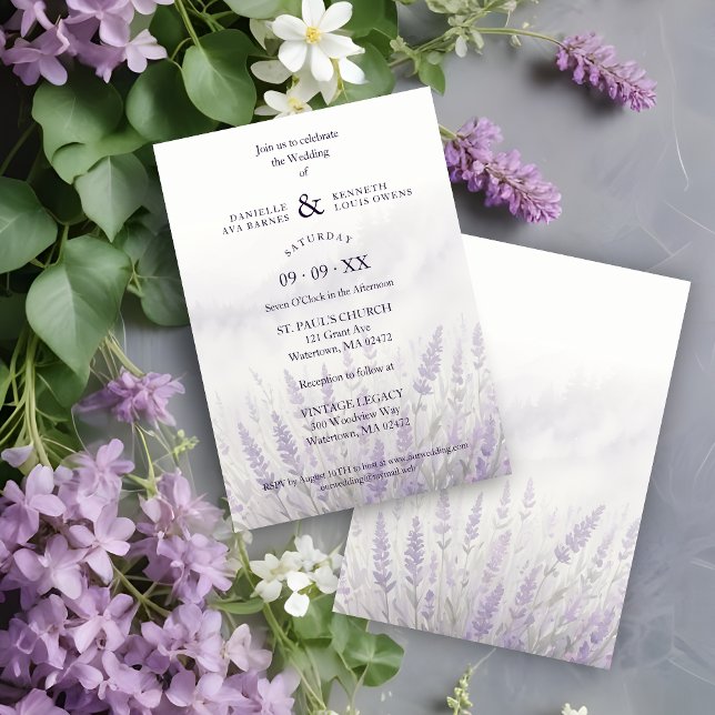 Romantic Wedding Spring Lavender Field Landscape Inbjudningar (Romantic Wedding Spring Lavender Field Landscape Invitation Card.)