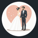 Romantic Wedding Stickers Runt Klistermärke<br><div class="desc">Söta bröllop-märkta klistermärken med en brud- och groomhållare som håller händer framför en hjärtrygg.</div>