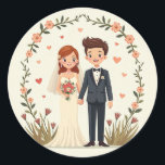 Romantic Wedding Stickers Runt Klistermärke<br><div class="desc">Lägg till lite elegans i dina budskap med de här vackra bröllopsklipparna för tecknad,  perfekt för par på deras speciella dag!</div>