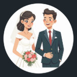 Romantic Wedding Stickers Runt Klistermärke<br><div class="desc">Lägg till lite elegans i dina budskap med de här vackra bröllopsklipparna för tecknad,  perfekt för par på deras speciella dag!</div>
