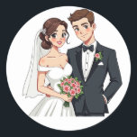 Romantic Wedding Stickers Runt Klistermärke<br><div class="desc">Lägg till lite elegans i dina budskap med de här vackra bröllopsklipparna för tecknad,  perfekt för par på deras speciella dag!</div>