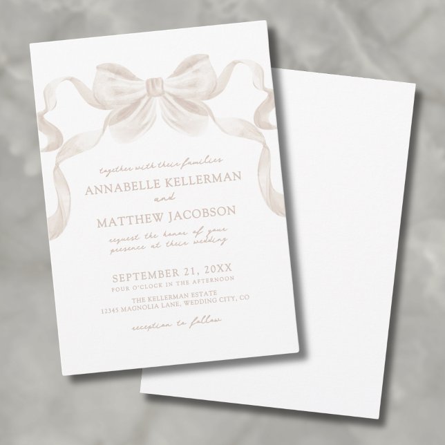 Romantic Whimsical Bow Elegant bröllop Inbjudningar (Romantic Whimsical Bow Elegant Wedding Invitation)