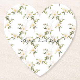 Romantic White Blommigt Bröllop Underlägg Papper