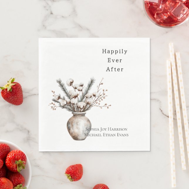 Romantic White Flowering Tree in Vase Wedding Pappersservett (Insitu)